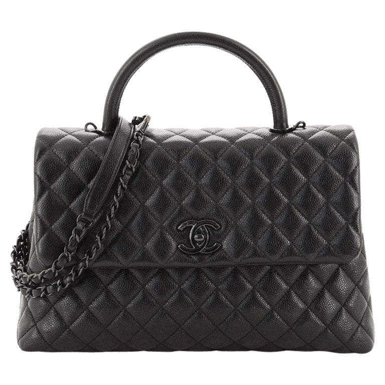 Chanel So Black Coco Top Handle Bag Quilted Caviar Medium