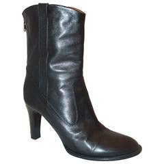 Chloe Black Leather Boots with Gold Detail - 38.5