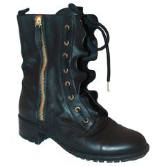 Valentino Black Leather Ruffle Combat Boots - 38 - Retail: $1200