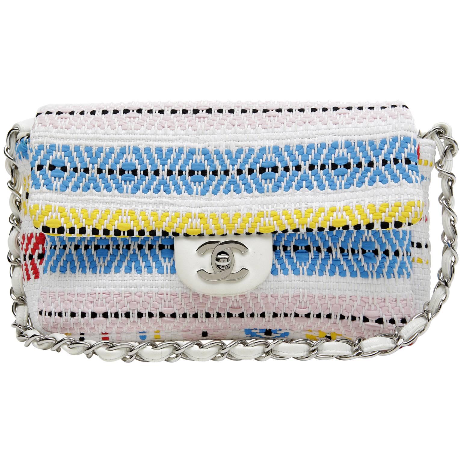 Chanel White Multi Woven Stripe Small Flap Bag