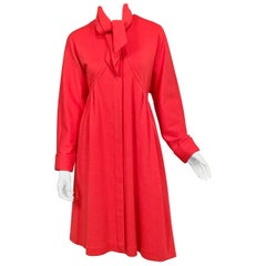 Rose Pink Wool Dress with Scarf Neckline