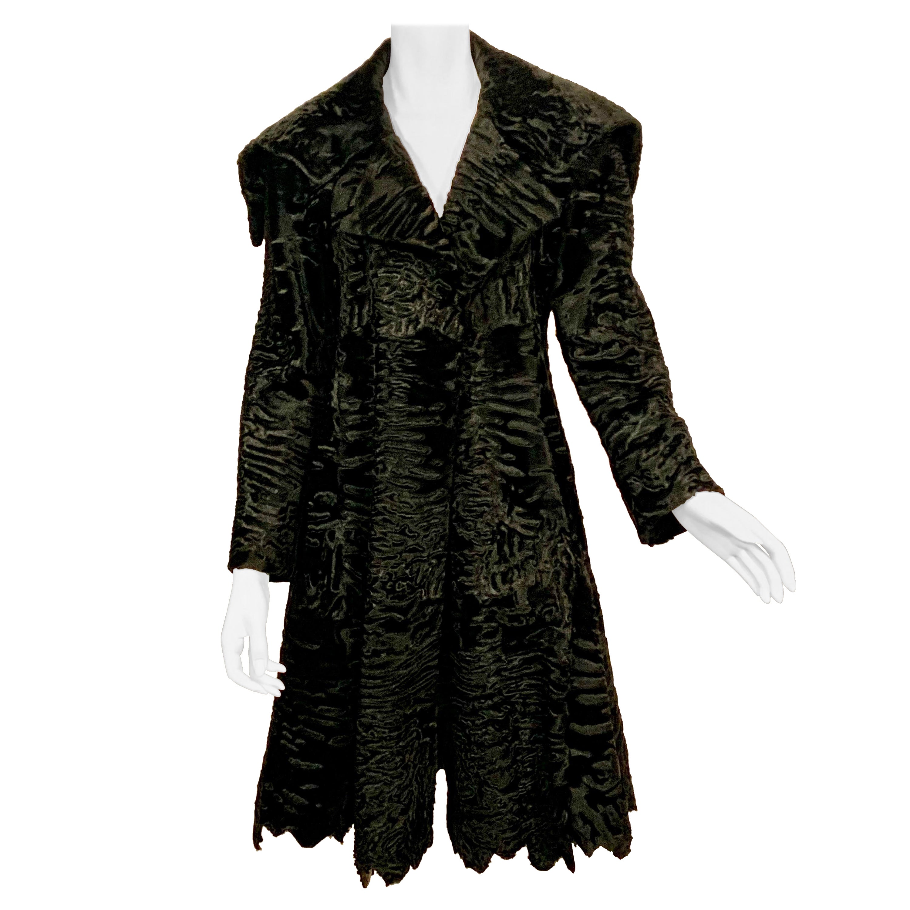 J. Mendel Black Swakara Coat Jagged Edge Hemline New Original Price Tag $23, 500