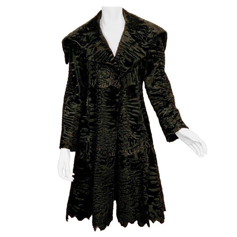 J. Mendel Black Swakara Coat Jagged Edge Hemline New Original Price Tag  $23,500 For Sale at 1stDibs