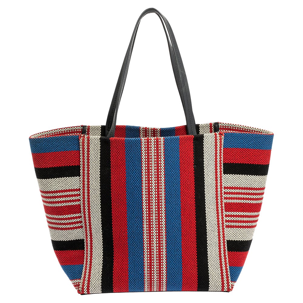 Celine Multicolor Striped Woven Canvas Phantom Cabas Tote