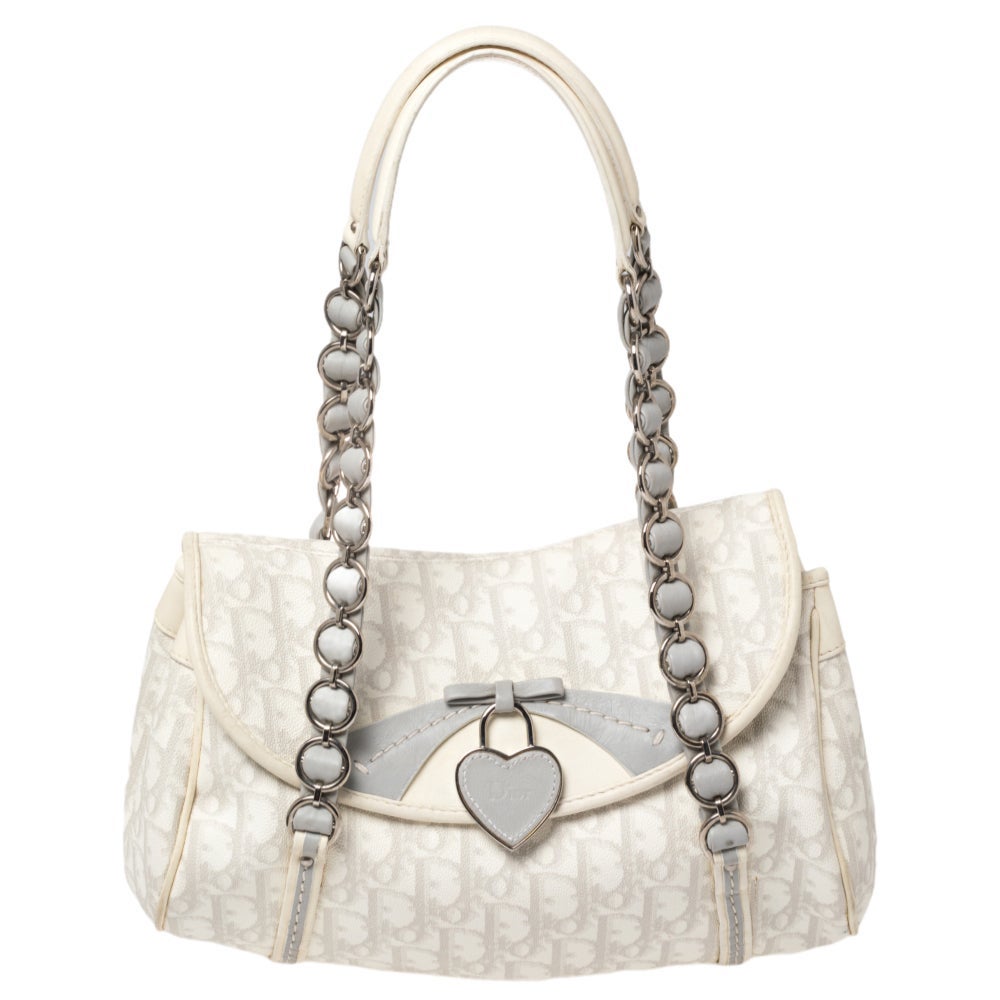 Christian Dior Trotter Romantic Chain Hand Bag White Auth am4812