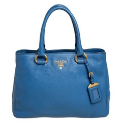 Prada Blue Leather Daino Leather Tote