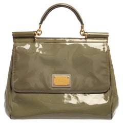 Dolce & Gabbana Olive Green Patent Leather Large Miss Sicily Top Handle Bag