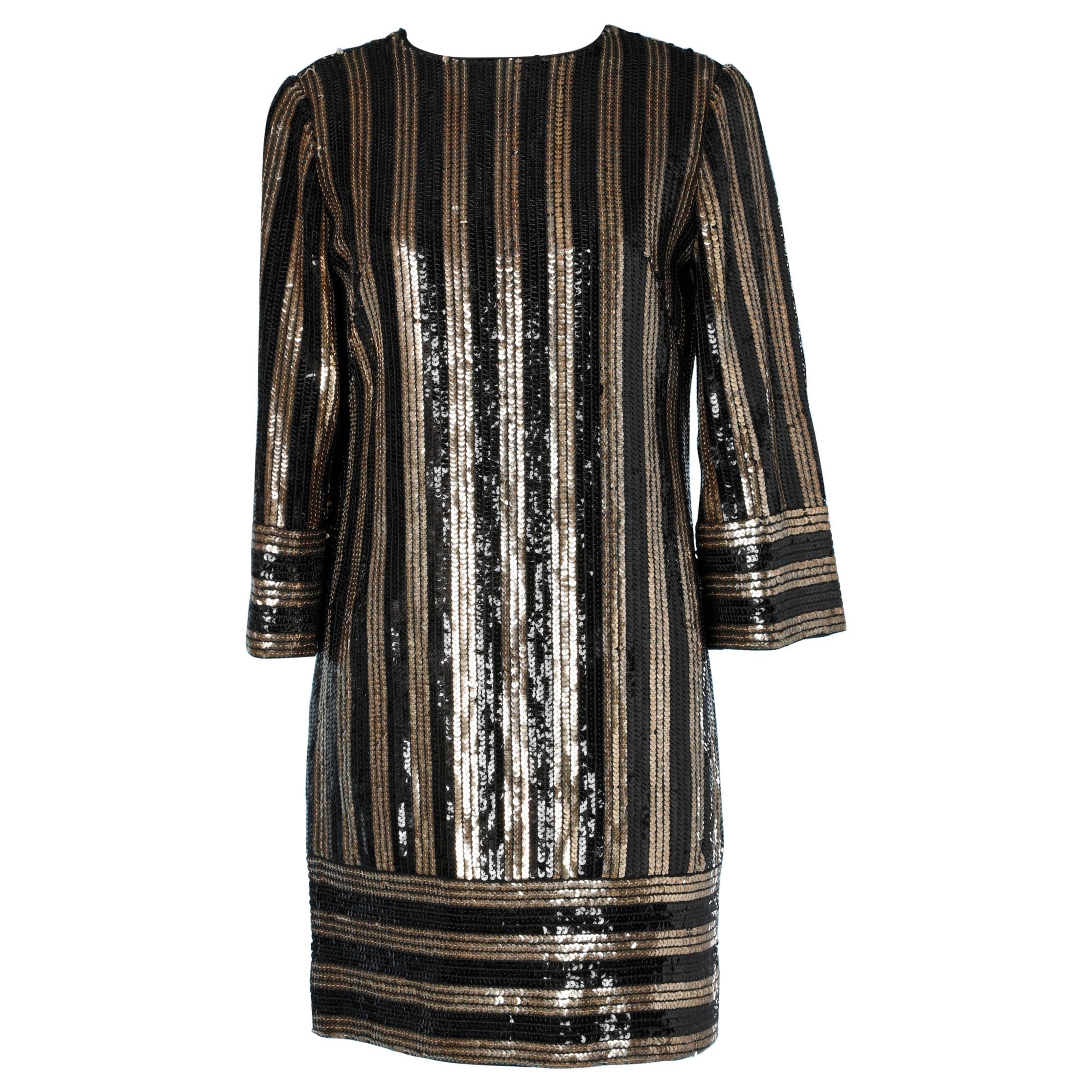 Black & Gold Striped sequin dress 1960's 