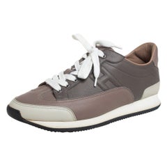 Hermes Grey/Beige Leather Trial Low Top Sneakers Size 40