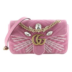 Gucci GG Marmont Flap Bag Embellished Matelasse Velvet Small
