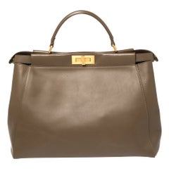 Fendi Brown Leather Large Peekaboo Top Handle Bag