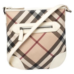 Burberry Beige/White Coated Canvas and Patent Dryden Shoulder Bag