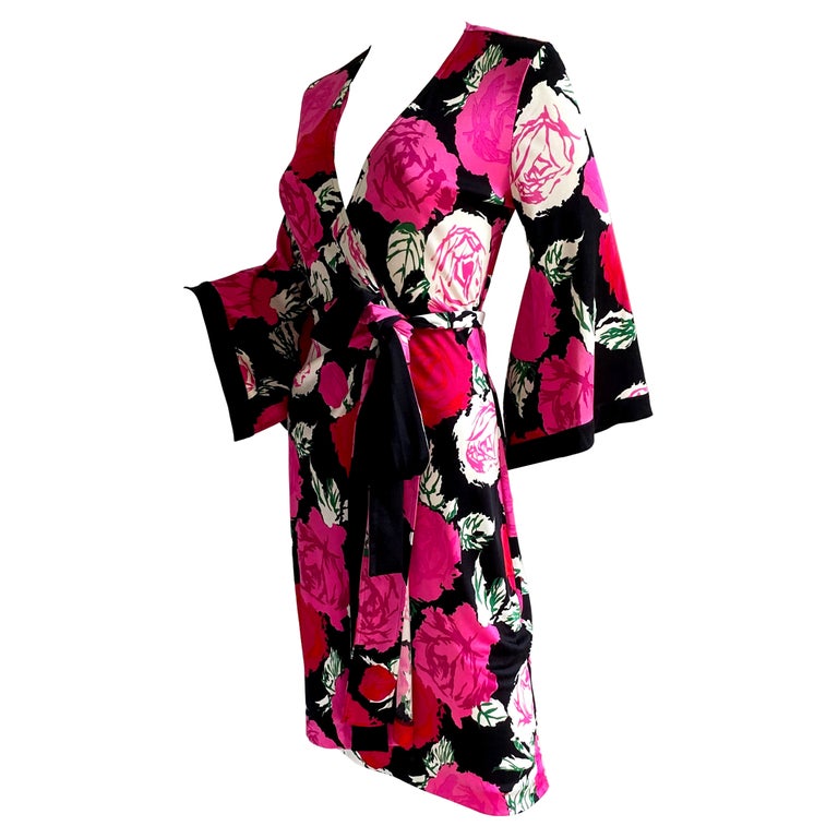 Flora Kung Rose Print Kimono Wrap Silk Dress - NWT For Sale at 1stDibs
