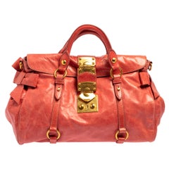 Miu Miu Coral Orange Vitello Lux Leather Bow Satchel