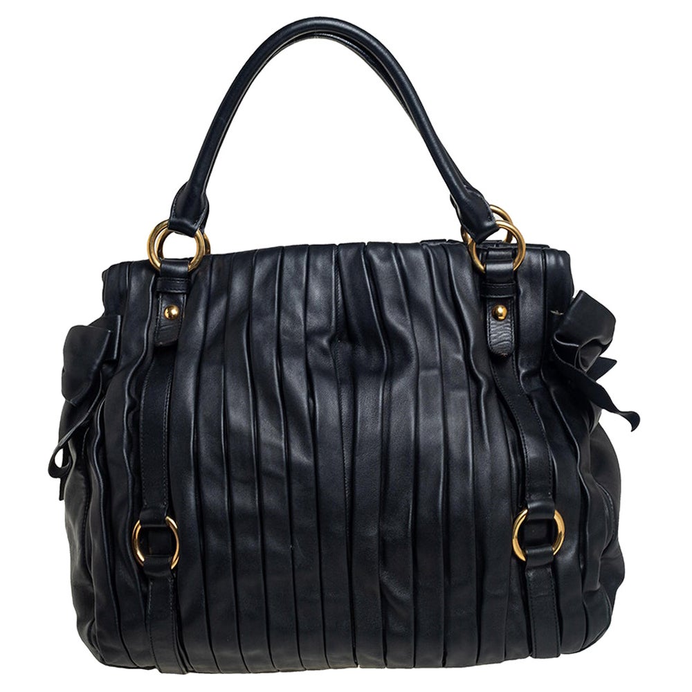 Miu Miu Dark Grey Vitello Lux Leather Bow Top Handle Bag For Sale at ...