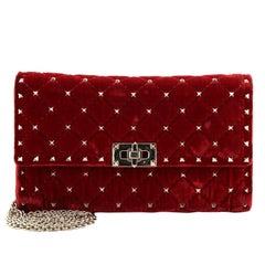 Valentino Rockstud Spike Wallet on Chain Quilted Velvet Small