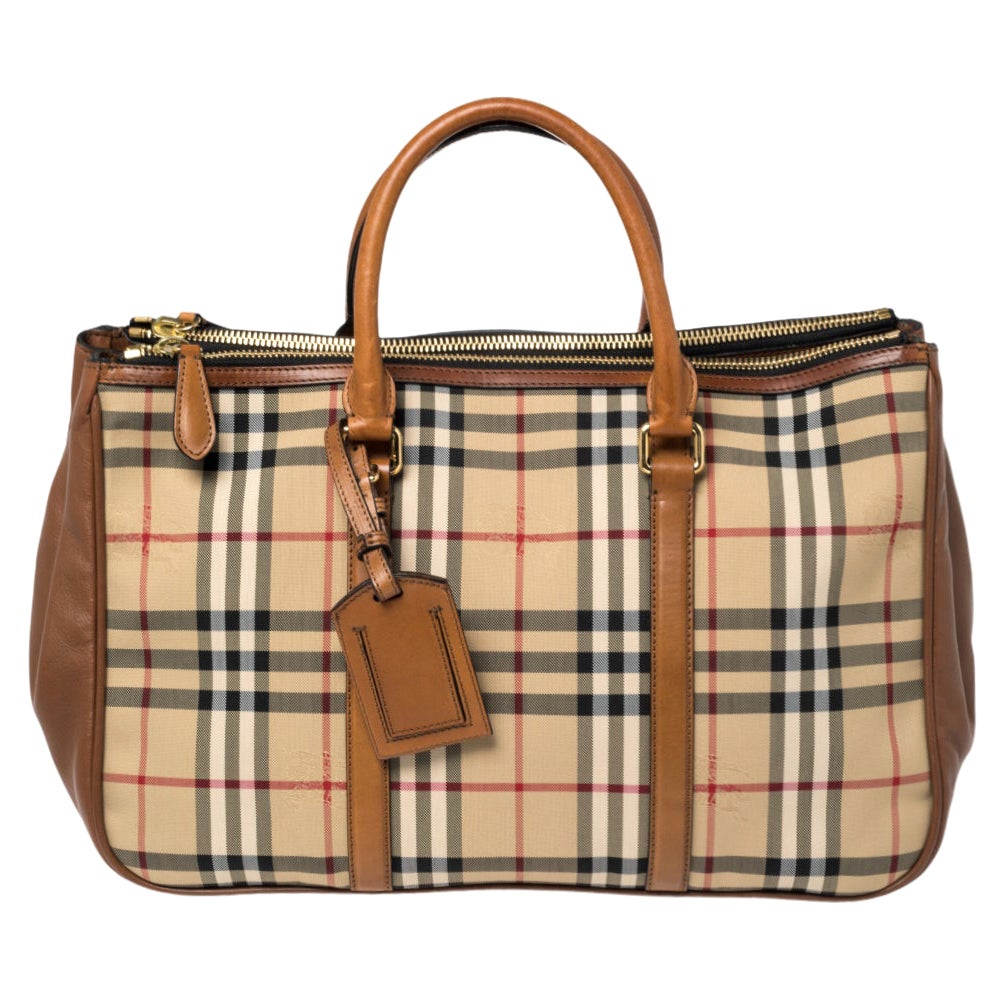 Burberry Brown/Beige Haymarket Canvas and Leather Tote