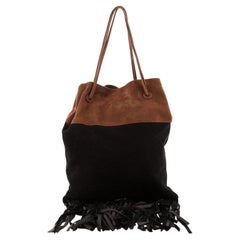 Prada Bicolor Fringe Tote Suede Large