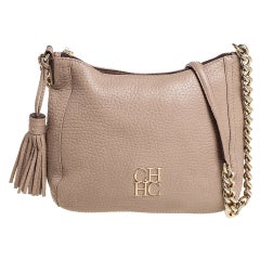 Carolina Herrera Beige Leather Chain Tassel Shoulder Bag