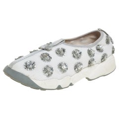 Dior White Mesh Fusion Floral Embellished Slip On Sneakers Size 36.5