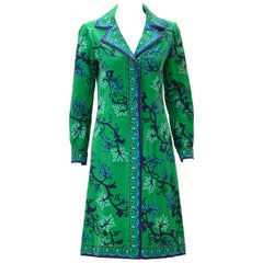 1960s Emilio Pucci Green, Blue and Purple Grape Vine Print Velvet Dress