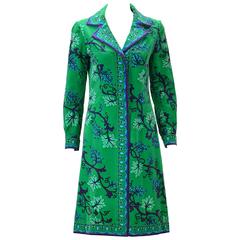 1960s Emilio Pucci Green, Blue and Purple Grape Vine Print Velvet Dress 2