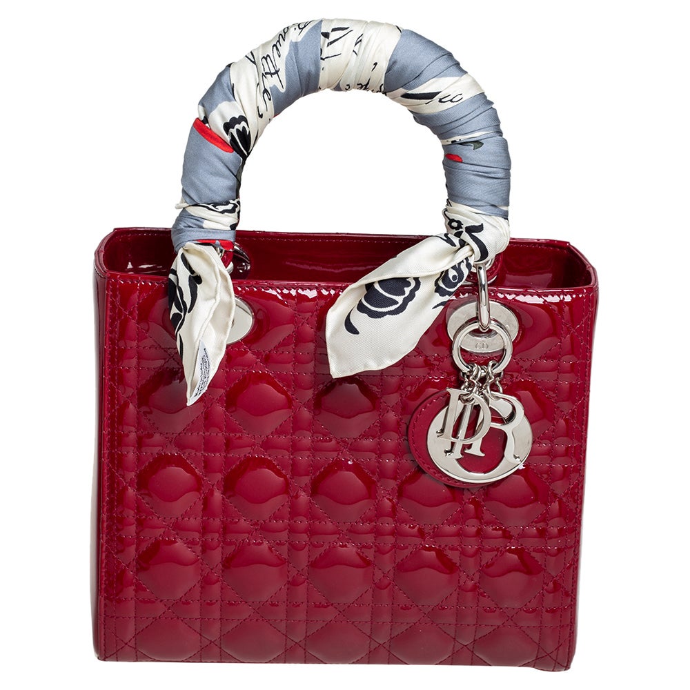 Dior Red Patent Leather Large Lady Dior Tote For Sale at 1stDibs