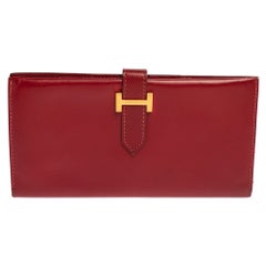 Hermes Rouge Vif Box Leather Vintage Bearn Gusset Wallet