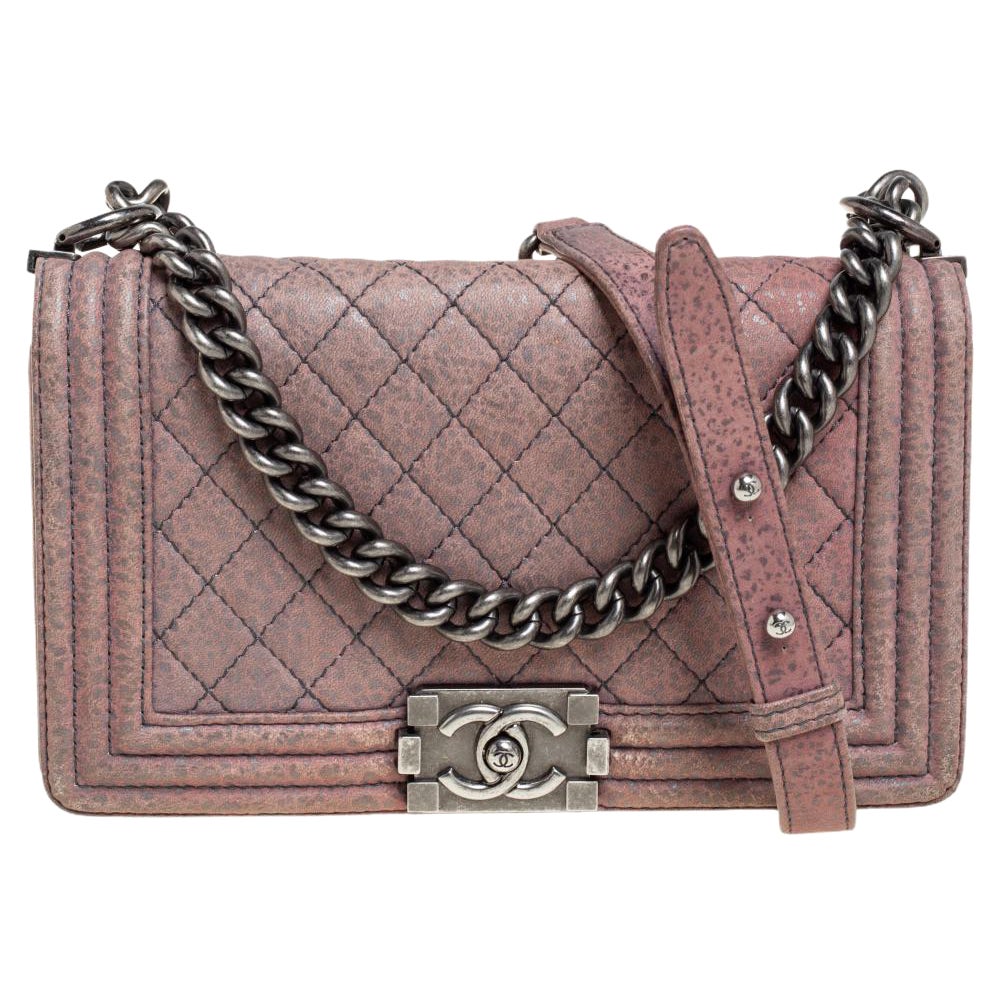 Chanel Pink Quilted Nubuck Leather Medium Boy Bag