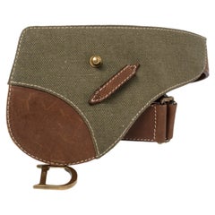 Dior Brown/Green Canvas and Leather Vintage Saddle Belt Bag 80CM