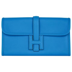 Hermes Jige Duo Wallet / Clutch Blue Zanzibar New w/Box