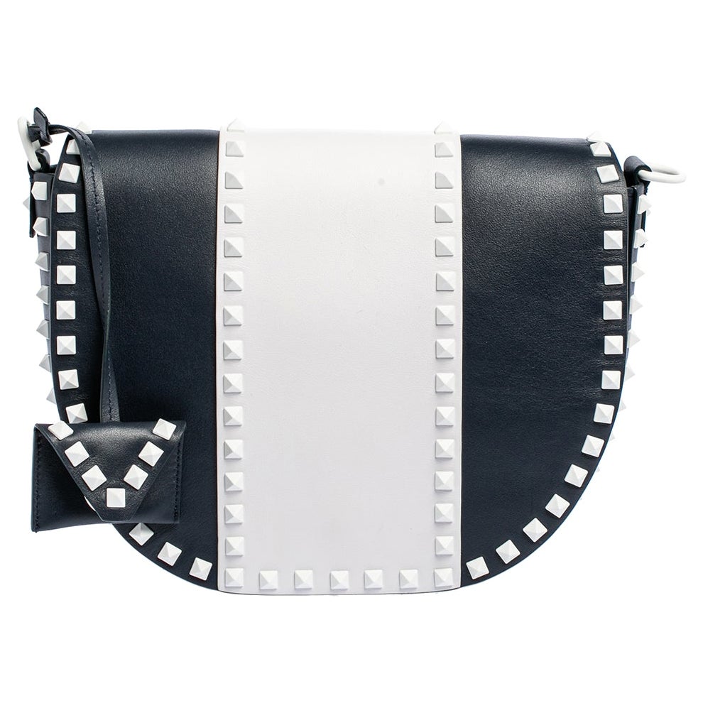 Valentino Blue/White Leather Free Rockstud Saddle Bag