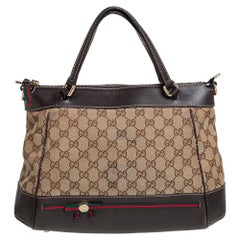 Gucci Beige/Ebony GG Canvas and Leather Small Mayfair Bow Tote