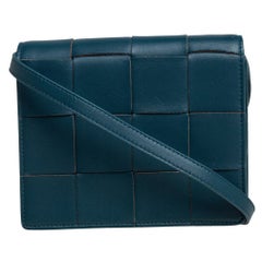 Bottega Veneta Teal Blau Leder Mini Kassette Crossbody Tasche