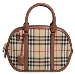 Burberry Beige/Brown Haymarket Check Nylon and Leather Small Orchard Bowler Bag