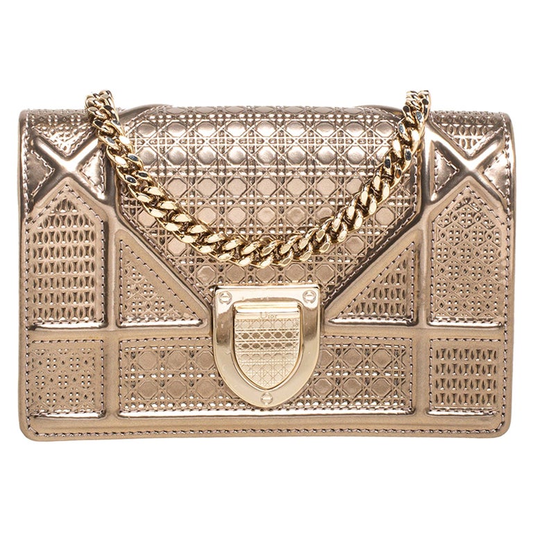 Dior Metallic Rose Gold Micro Cannage Patent Leather Small Diorama Shoulder  Bag at 1stDibs
