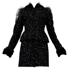 Vintage John Galliano Black & White Snowstorm Stitch Jacket And Skirt 1996