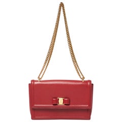 Salvatore Ferragamo Red Leather Ginny Shoulder Bag