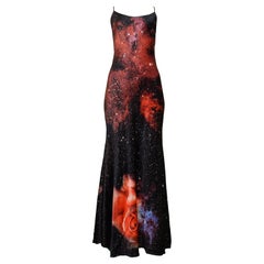 Vintage Roberto Cavalli Galaxy Print Slip Dress With Glitter