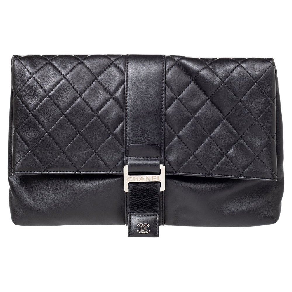 Chanel Black Quilted Leather Grip Clutch