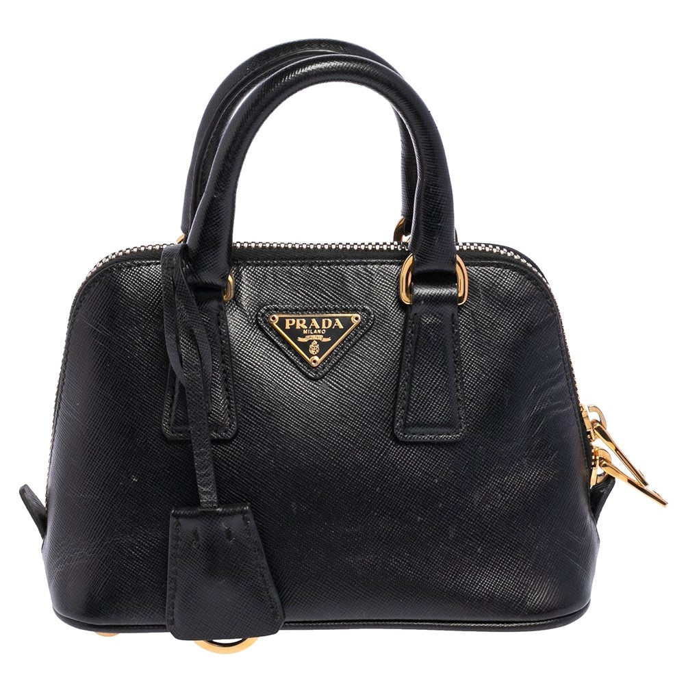 Prada Black Saffiano Lux Leather Mini Promenade Crossbody Bag