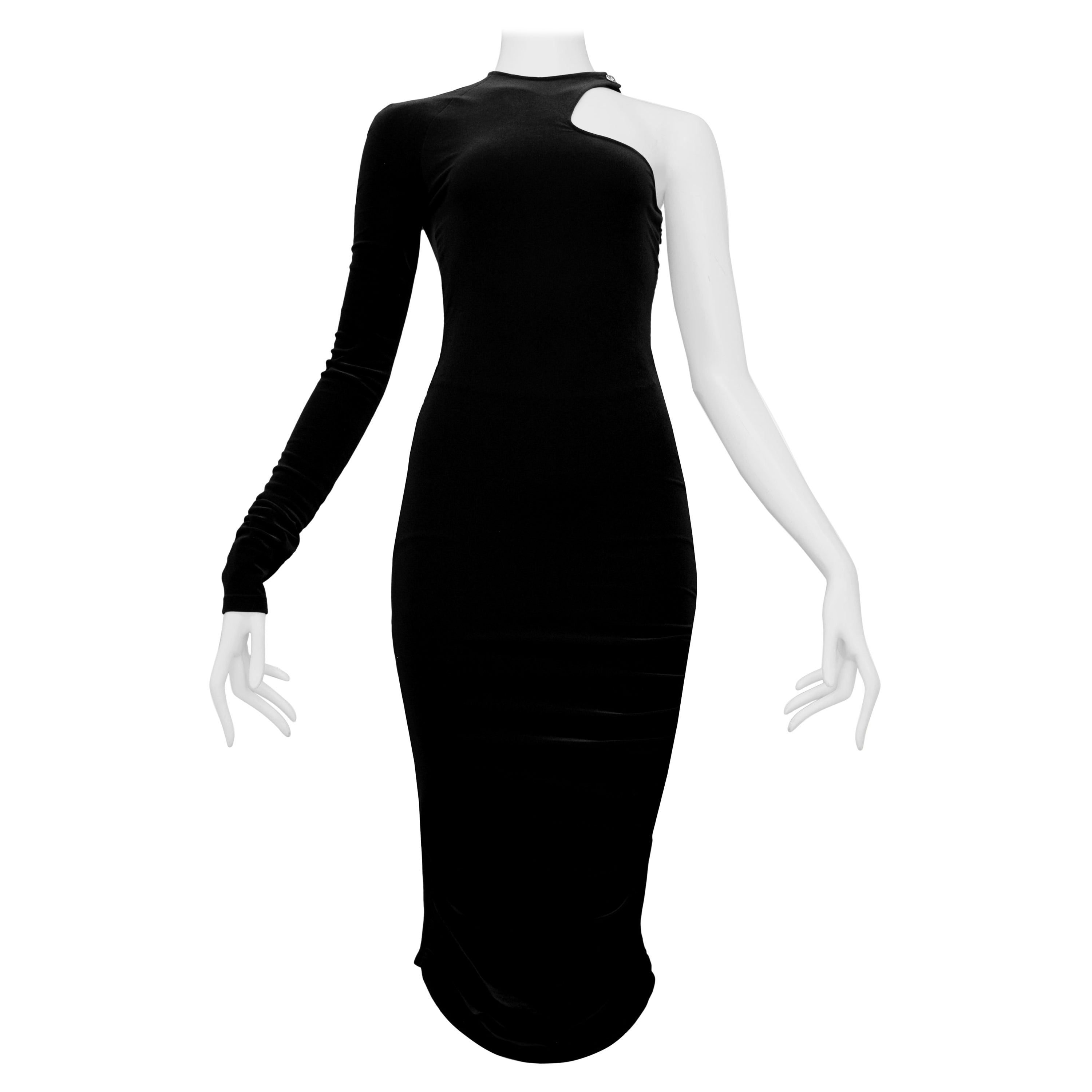 Versace Black Velvet Cutout Dress 2004 For Sale