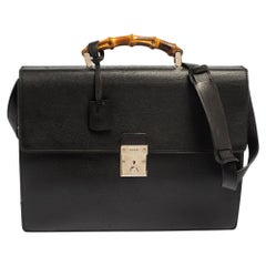 Gucci Aktentasche aus schwarzem Leder mit Bambusgriff