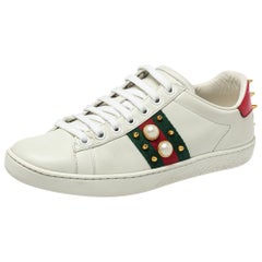 Gucci White Leather And Canvas Ace Sneakers Size 36