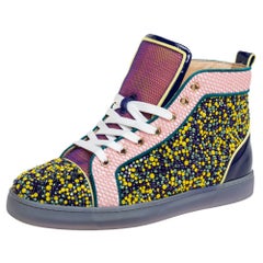 Christian Louboutin Multicolor Mesh And Patent Leather Crystal  Sneakers Size 39