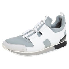Hermes Grey/White Leather And Fabric Player Sneakers Size 42