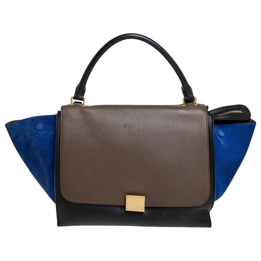 Celine Multicolor Leather and Suede Medium Trapeze Top Handle Bag