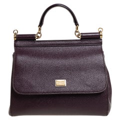Dolce & Gabbana Maroon Leather Medium Miss Sicily Top Handle Bag
