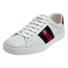 Gucci White Leather Ace Web Low Top Removable Patch Sneakers Size 39