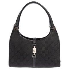 Jackie Bardot Hobo aus schwarzem GG Segeltuch und Leder von Gucci